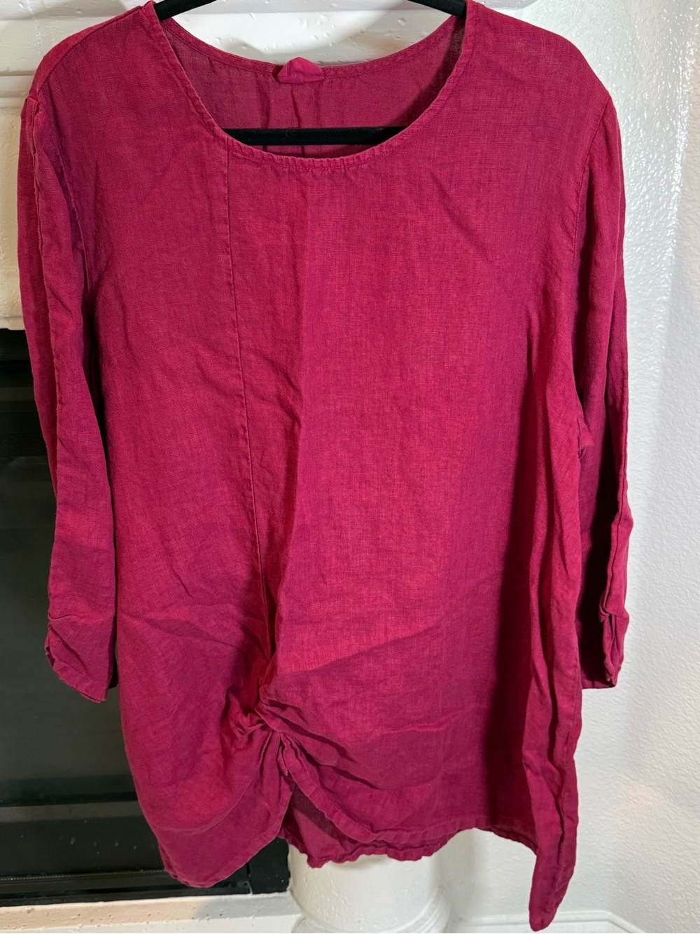 Et Lois 100% Linen Long Sleeve Tunic Top - Raspberry Pink